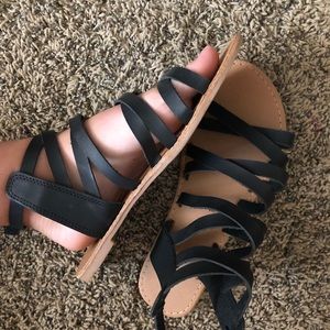 Black Strap Up Sandals
